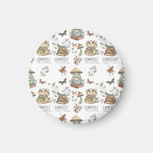 Aimant Whimsical "Compost Your Expectations" Frog & Cat P (Devant)