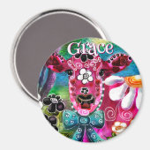 Aimant Whimsical Floral Cow Pink Teal Black Personalized (Recto/Verso)