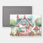 Aimant Whimsical Pastel Fairy Tale Cottage Art (Recto/Verso)