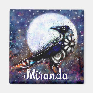 Aimant Whimsical Raven Moon Floral Abstrait Personnalisé