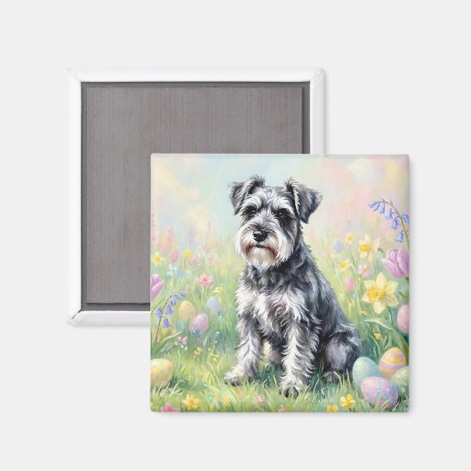 Aimant Whimsical Schnauzer with Easter Eggs (Recto/Verso)