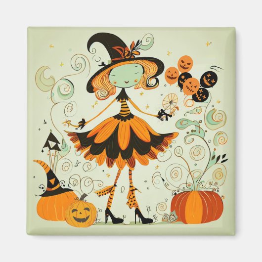 Aimant whimsical/sorcière/citrouille/chute (Devant)