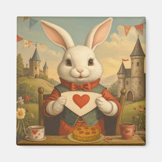 Aimant Whimsical White Rabbit Hearts Enchanted Wonderland (Devant)