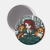 Aimant Whimsical Winter Foxes Forest Art par Hannah Lynn (Recto/Verso)