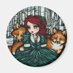 Aimant Whimsical Winter Foxes Forest Art par Hannah Lynn