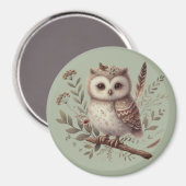 Aimant Whimsical Woodland Owl Botanical Illustration (Recto/Verso)