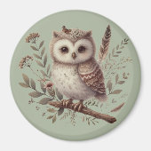 Aimant Whimsical Woodland Owl Botanical Illustration (Devant)