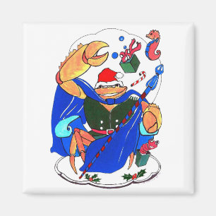 Aimant Whimssical mignon Noël King Crab Père Noël conçu
