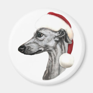 Aimant Whippet Christmas Black Père Noël