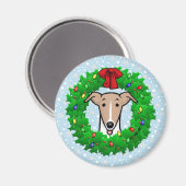 Aimant Whippet Wreath & Lights de Noël - Faune et blanc (Recto/Verso)