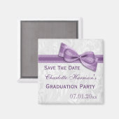 Aimant White Damask & Faux Bow Graduation Enregistrer La  (Recto/Verso)
