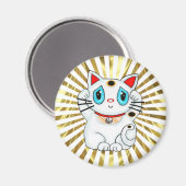 Aimant White Maneki Neko Beckoning Good Luck Cat (Recto/Verso)