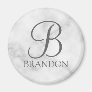 Aimant White Marble Personalized Script Monogram and Name