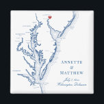 Aimant Wilmington Delaware Wedding Favor<br><div class="desc">Commande rapide et facile ! Ces magnets de carte Wilmington Delaware font de grandes faveurs de mariage Delaware à inclure dans vos sacs d'accueil de mariage de destination Wilmington. Déplacez le coeur en cliquant sur "Editer à l'aide de l'outil de conception" sous "Personnaliser". Avec une carte de la baie de...</div>
