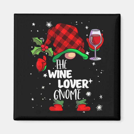 Aimant Wine Lover Gnome Red Buffalo Plaid Matching Family (Devant)