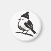 Aimant Winter Bird in Beanie – Ink Brush Minimalism on  (Devant)