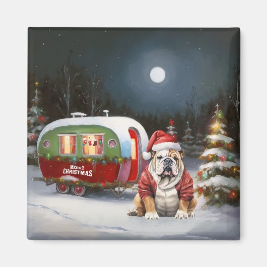 Aimant Winter Bulldog Caravan Christmas Adventure (Devant)
