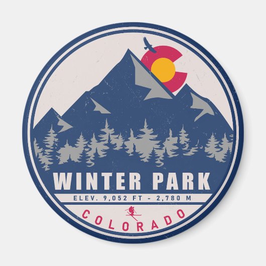 Aimant Winter Park Colorado Retro Sunset Souvenirs 80s (Devant)