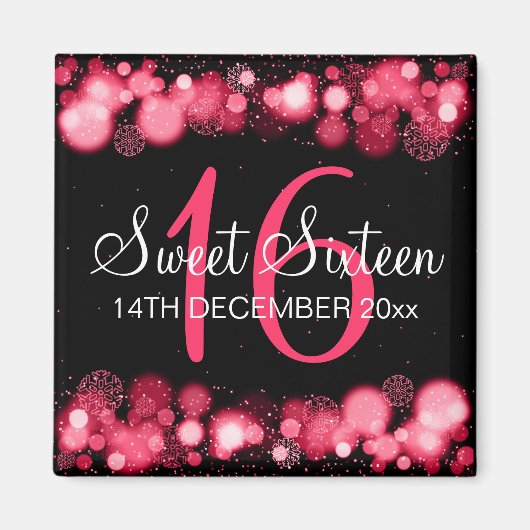 Aimant Winter Sweet 16 Anniversaire Fête Red Bokeh Lumièr (Devant)