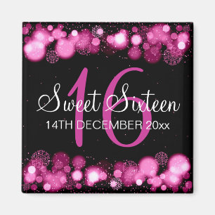 Aimant Winter Sweet 16 Anniversaire Fête Rose Bokeh Lumiè
