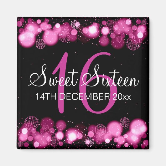 Aimant Winter Sweet 16 Anniversaire Fête Rose Bokeh Lumiè (Devant)