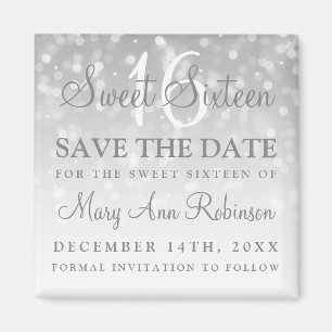 Aimant Winter Sweet 16 Anniversaire Fête Silver Bokeh Lum