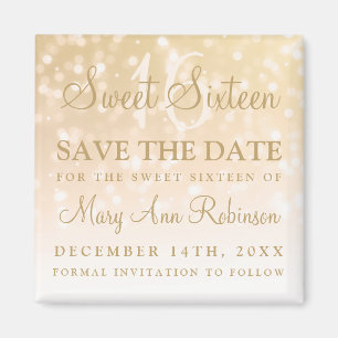 Aimant Winter Sweet 16 Anniversaire Soirée Gold Bokeh Lum