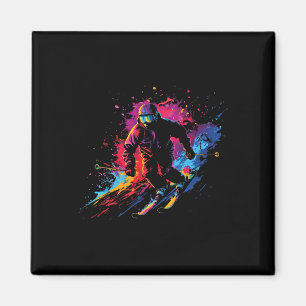 Aimant Wintersports Alpine Paint Splash Skieur Neige Ski
