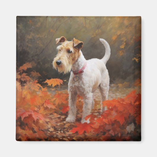 Aimant Wirefox Terrier en Feuilles d'Automne Tomber Inspi (Devant)