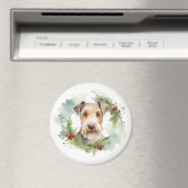 Aimant Wirefox Terrier Festive de Noël Wreath Pup (In Situ (Lave-vaisselle))