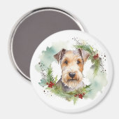 Aimant Wirefox Terrier Festive de Noël Wreath Pup (Recto/Verso)