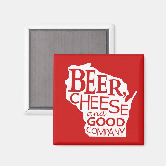 Aimant Wisconsin Bière Fromage & Bonne Société en Rouge B (Recto/Verso)