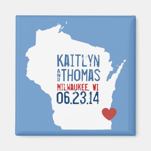Aimant Wisconsin Enregistrer la date - Ville personnalisa (Devant)