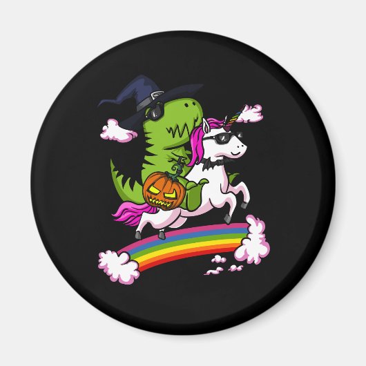 Aimant Witch T-Rex Dinosaur Riding Unicorn Halloween (Devant)