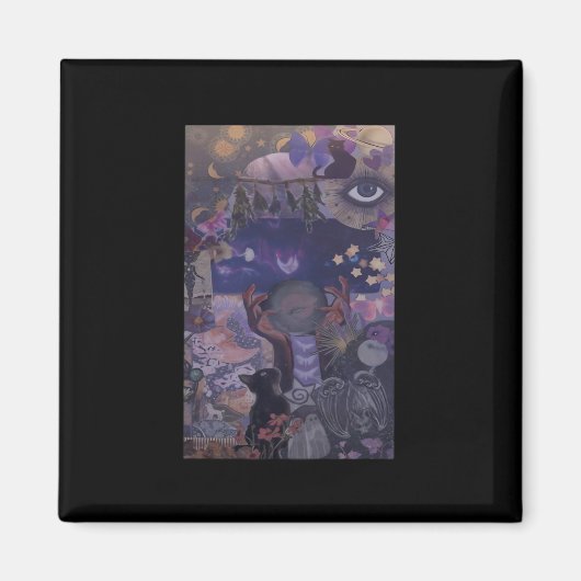 Aimant Witchy Whimsigoth Esthétique Avec Chats (Devant)
