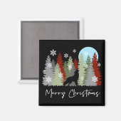 Aimant Wolf Howling Dans La Forêt Joyeux Arbres De Noël (Recto/Verso)