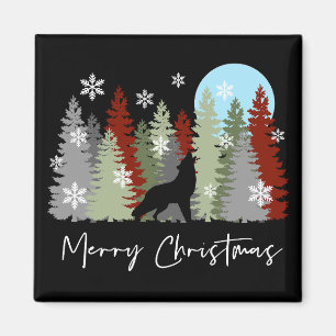 Aimant Wolf Howling Dans La Forêt Joyeux Arbres De Noël
