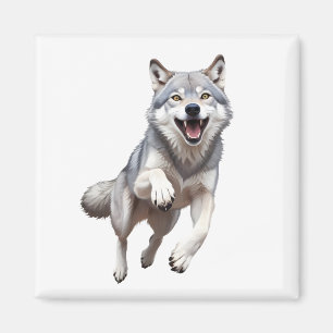 Aimant Wolf Joyeux Joueur Fun Sauter Dans La Forêt Aérien