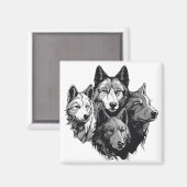 Aimant Wolf Pack Graphisme tribal Loups noirs et blancs (Recto/Verso)
