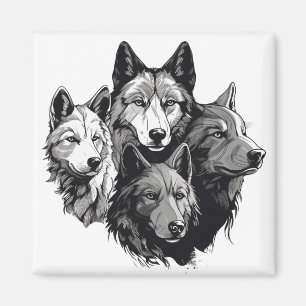 Aimant Wolf Pack Graphisme tribal Loups noirs et blancs