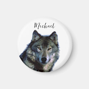Aimant Wolf Portrait Votre nom Écriture personnalisée