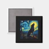 Aimant Wolf Starry Night HowHowling Lune Dons Drôle Pour (Recto/Verso)