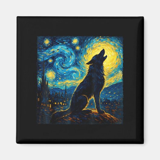 Aimant Wolf Starry Night Howling Lune Drôle Pour Hommes F (Devant)