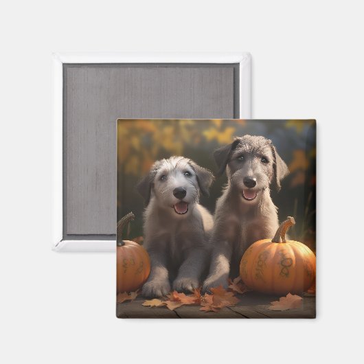 Aimant Wolfhound Chiot Automne Citrouille de plaisir (Recto/Verso)