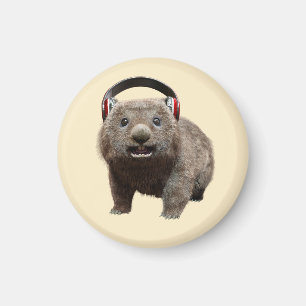 Aimant Wombat Mignon avec Casque Audio Amateur de Musique