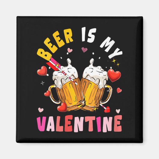 Aimant Women's Beer Is My Valentine Hearts Matching Drink (Devant)