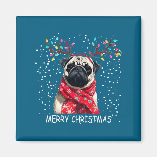 Aimant Womens Pug Dog Xmas Santa Hat F Christma Long Slee (Devant)