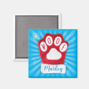 Aimant WOOF Chien Joyeux Noël Patte Rouge Santa Mitten