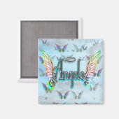 Aimant Word Art Angel avec ailes et halo - Arc-en-ciel (Recto/Verso)