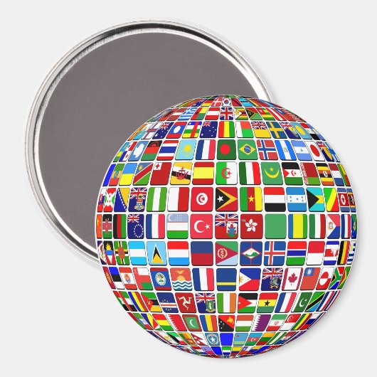 Aimant World Flags Globe, International, (Recto/Verso)